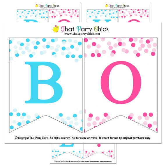 Gender Reveal Banner Bunting Instant Download Confetti | Etsy