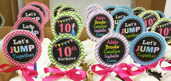 JUMP Personalized Cupcake Toppers Printable or Assembled - Trampoline, Bounce House, or Jump Party - JUMP Flags Collection Il_570xn