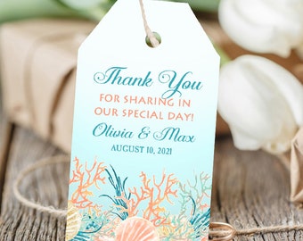 Beach Sea Shell Wedding favor Thank You Tags Personalized Thank You Shower Engagement Hang Tags, Corporate Gifts Under the Sea TPC9057