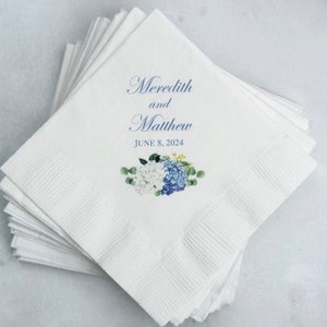 Blue Hydrangea Napkins Wedding Birthday Cocktail Beverage Napkins Dusty Blue Hydrangea Elizabeth Collection TPC9001