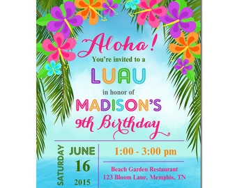 Luau Invitation Printable or Printed with FREE SHIPPING - Personalized for Your Occassion, Birthday, Anniversary, Shower - Beach Luau