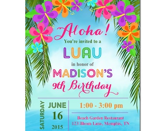 Personalized Luau Party Invitation: Beach Birthday, Anniversary, Shower (Printable or Printed)