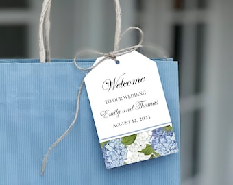 Blue Hydrangea Welcome Bag XL Tag Printed Steel Dusty Blue Hydrangea Elizabeth Collection TPC9001
