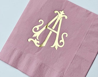 Your Logo Gold Foil Monogram Printed Napkins Wedding Reception Bar Signature Cocktail Engagement Party Birthday Cocktail Beverage