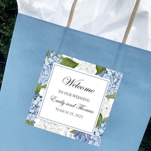 Blue Hydrangea Wedding Welcome Bags and Note Wedding Bridal Shower Bridesmaids Proposal Dusty Blue Hydrangea Elizabeth Collection TPC9001