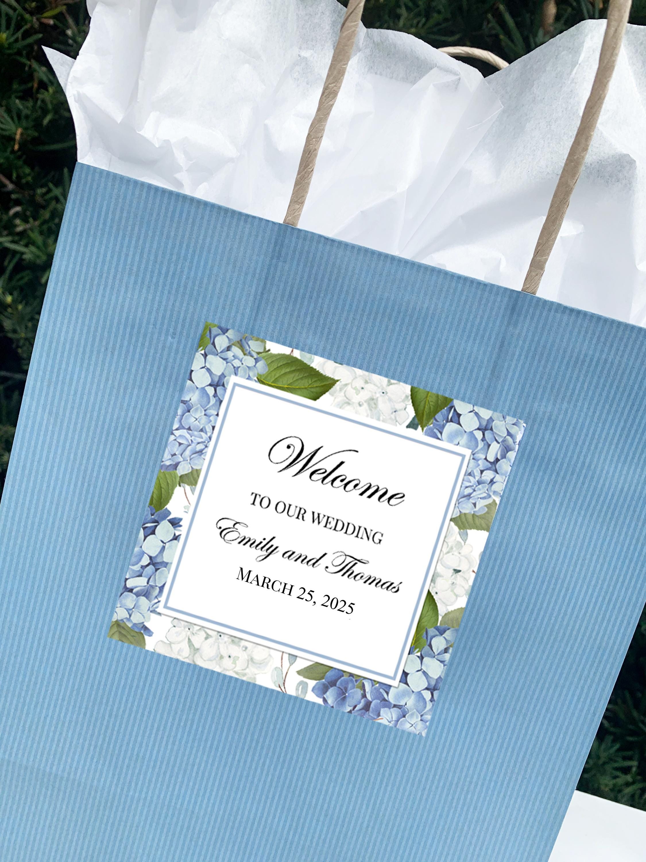 Blue Hydrangea Wedding Welcome Bags and Note Wedding Bridal Shower Bridesmaids Proposal Dusty Blue Hydrangea Elizabeth Collection TPC9001