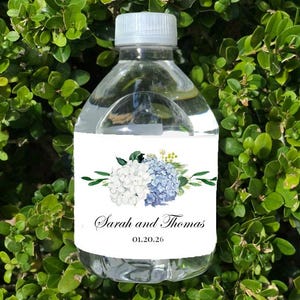 Blue Hydrangea Wedding Water Labels Printed Bridal Shower Engagement Rehearsal Birthday Dusty Blue Hydrangea Elizabeth Collection TPC9001