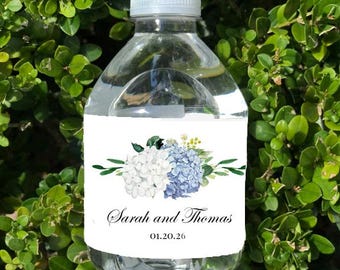 Blue Hydrangea Wedding Water Labels Printed Bridal Shower Engagement Rehearsal Birthday Dusty Blue Hydrangea Elizabeth Collection TPC9001