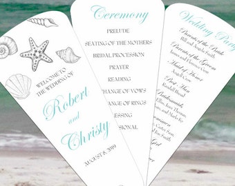 Beach Wedding Program Petal Fans Assembled - ANY Colors - Seashell Love Collection