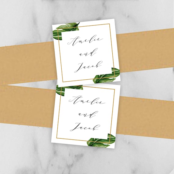 Tropical Palm Leaves Wedding Tags and Belly Band for Wedding Invitations Wrap or Tags Only - Amelie Gold Palms Collection Il_570xn