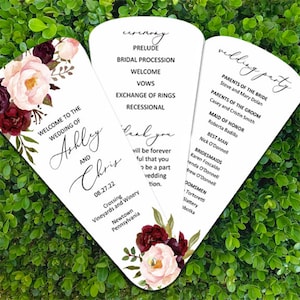 Burgundy and Blush Wedding Program Petal Fans Assembled Burgundy and Blush Marsala Collection TPC9011