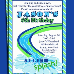 Water Slide Pool Party Invitation Printable or Printed with FREE SHIPPING
