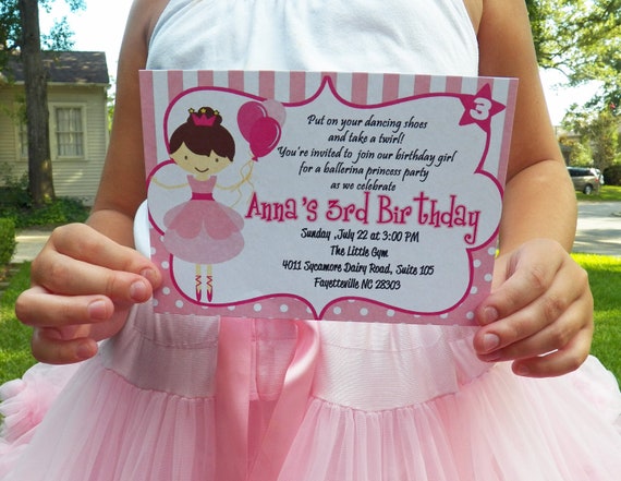 Ballerina Princess Birthday Printable Invitation - You pick hair style/color and skin tone Il_570xn