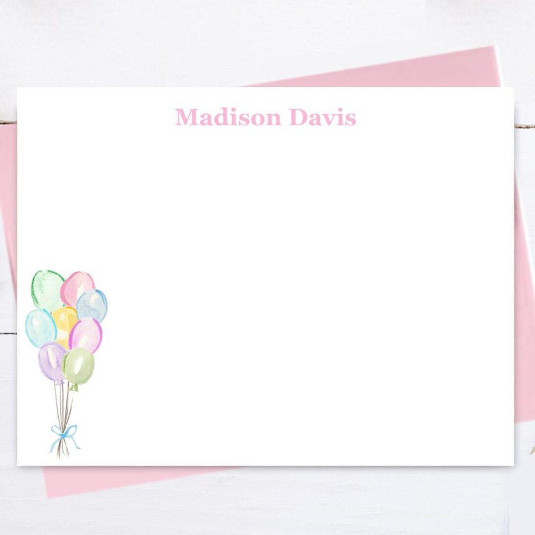 Balloon Birthday Note Cards Personalized Stationery With Envelopes Gift ...