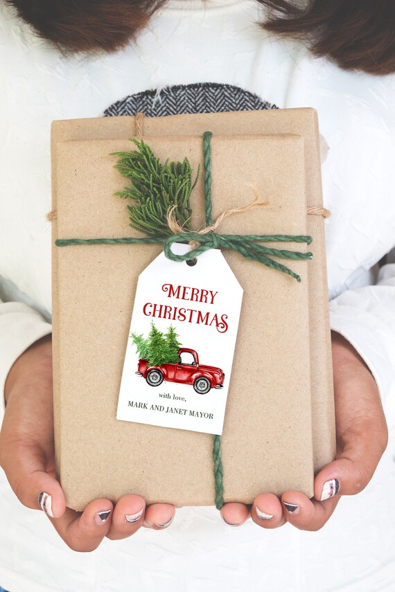 Personalized Christmas Truck Hang Gift Tags Printable or Printed with FREE SHIPPING Rustic Christmas Gift Tags, Personalized Christmas Tags Il_570xn