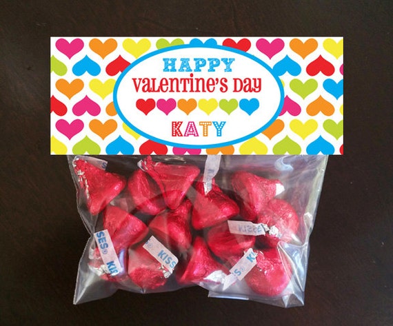 Personalized Valentine Rainbow Heart Tent Style Bag Topper, Treat Tags, or Labels - ANY Size Il_570xn