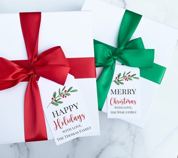 Happy Holidays Merry Christmas Holly Gift Tags or Stickers Personalized Gift Sticker Label Hang Tag Favor Tag Gift - Holly Tag Il_570xn