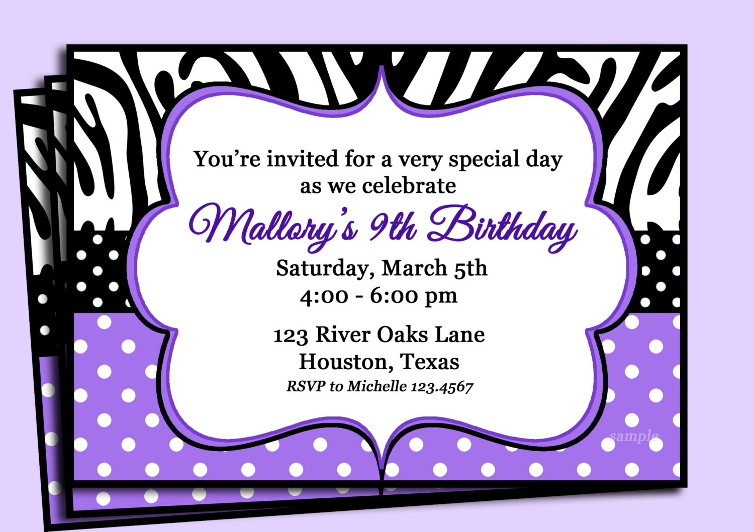Purple Zebra Print Invitations