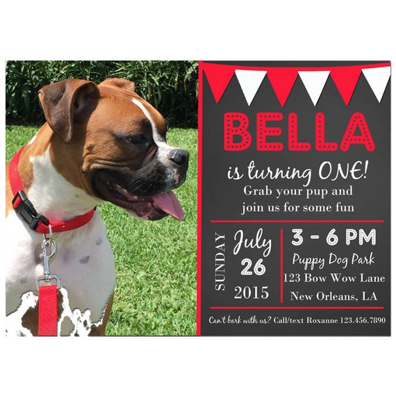 Puppy Dog Photo Invitation Printable or Printed with FREE SHIPPING - Bow Wow Collection Il_570xn