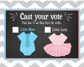 Gender Reveal Voting Cards Printable - Little Man or Little Lady - from theTies or Tutus Collection