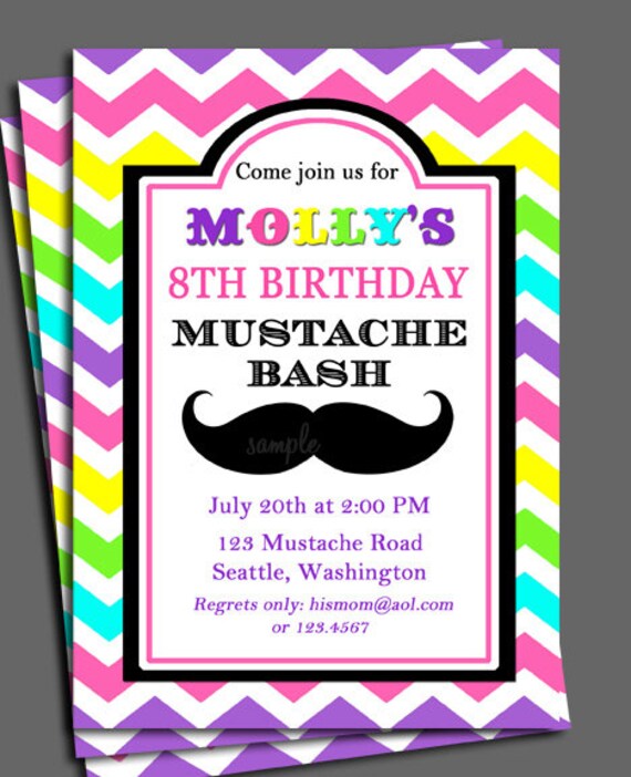 Girl S Mustache Invitation Printable Or Printed With Free Shipping