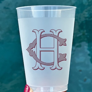 Your Logo Monogram Printed Frosted Cups 12oz Custom Wedding Reception Bar Shatterproof Cups Signature Cocktails Engagement Party