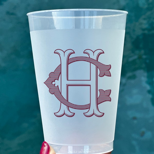 Your Logo Monogram Printed Frosted Cups 12oz Custom Wedding Reception Bar Shatterproof Cups Signature Cocktails Engagement Party