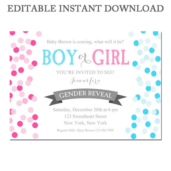 EDITABLE Gender Reveal Invitation Printable Instant Download - Gender Confetti Collection Il_570xn