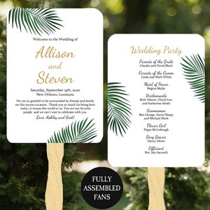 Wedding Program Fans Assembled  - Beach Wedding Program Fans - Destination Wedding Program Fans - Lovely Palms Collection TPC9048