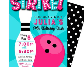 Bowling Invitation Printable or Printed with FREE SHIPPING - Girl Bowling Collection