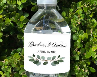 Wedding Water Labels Printed Engagement Party Rehearsal Dinner Birthday Eucalyptus Leaf Evelyn Collection TPC9008