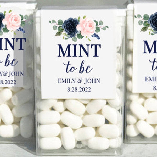 Navy and Blush Personalized Mint to Be Tic Tac Topper - Navy and Blush Amelia Collection TPC9006