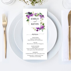 Wedding Table Number Cards 5x7 Printed Elegant Floral in Purple Jessica Collection TPC9023 image 3