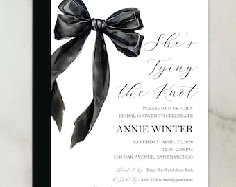 Black Bridal Shower Invitations She's Tying the Knot (25 MINIMUM) Black Bow Baby Shower