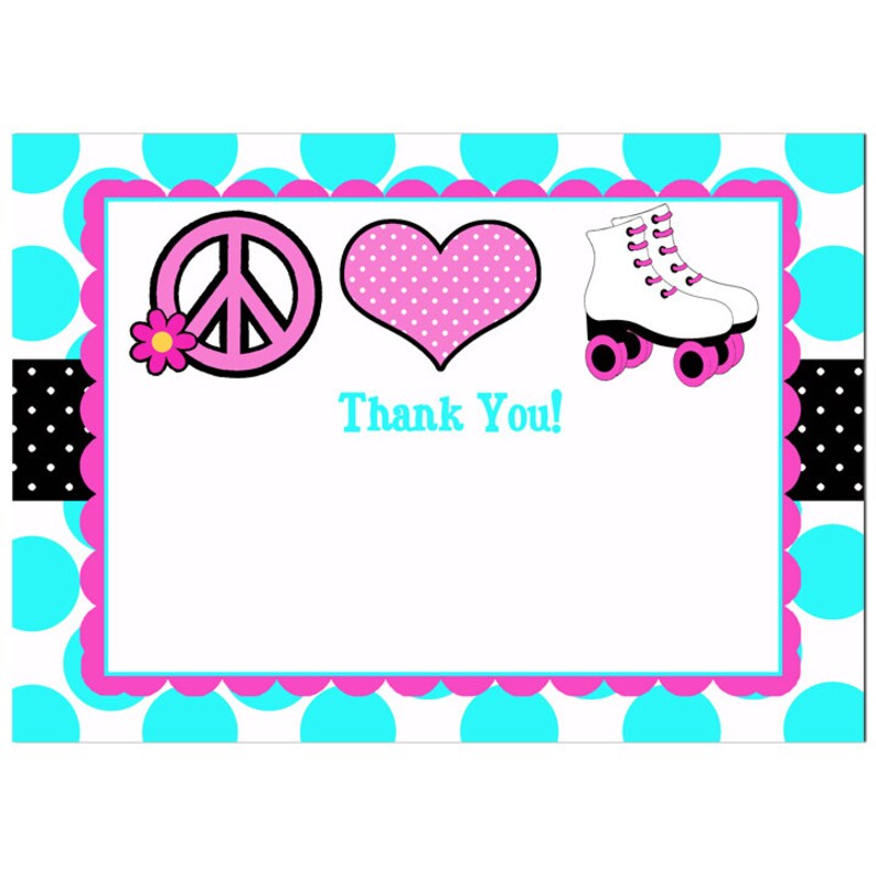 Roller Skate Thank You Note Printable Peace Love and Roller | Etsy