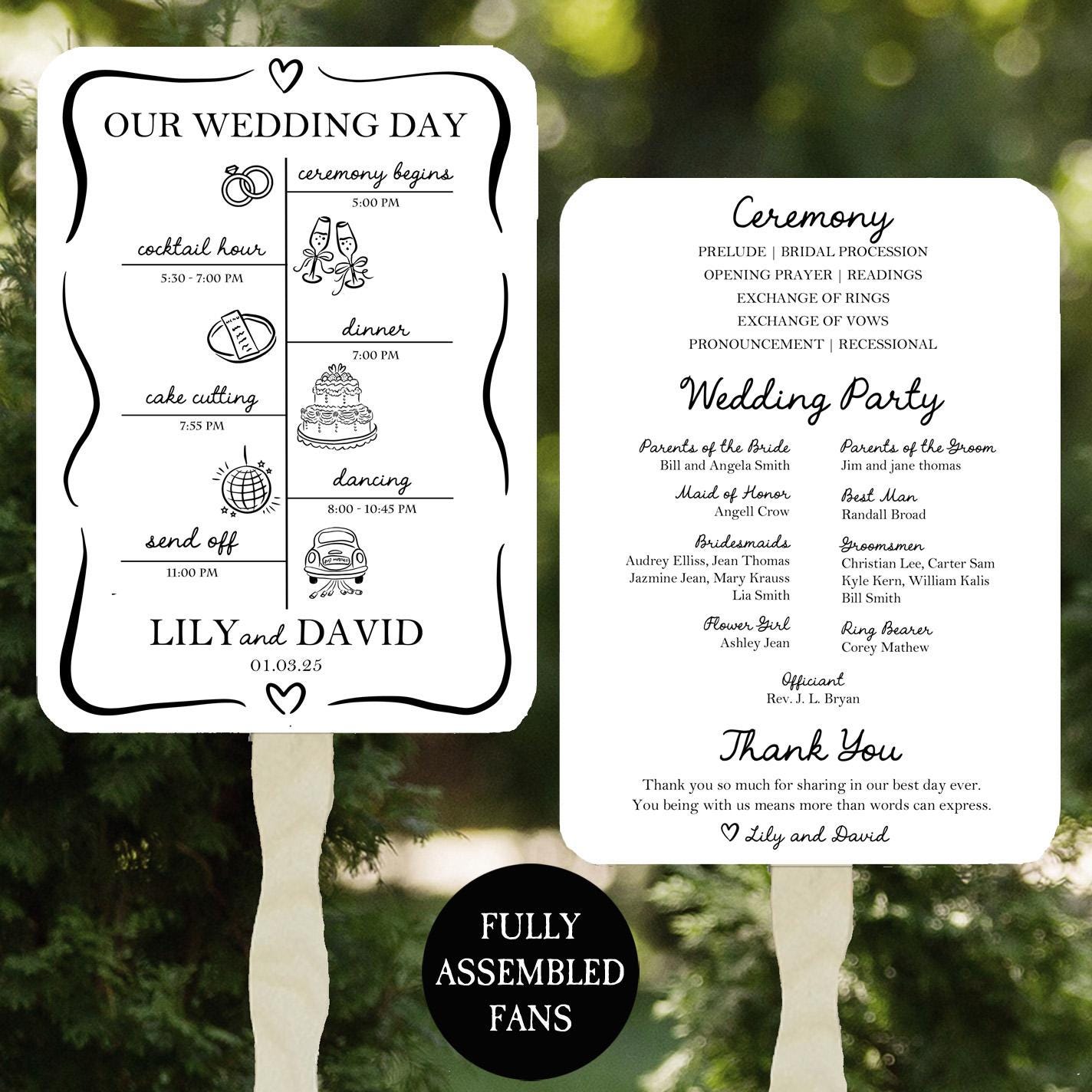 Wedding Timeline Program Fans Assembled Icon Whimsical Hand Drawn