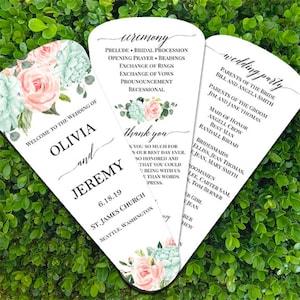 Wedding Program Petal Fans Assembled - Blush and MInt Collection