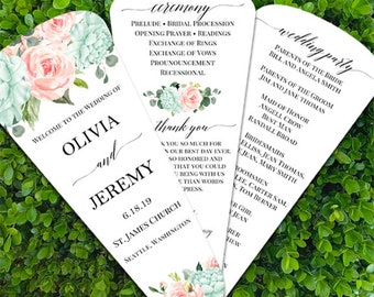 Wedding Program Petal Fans Assembled - Blush and MInt Collection