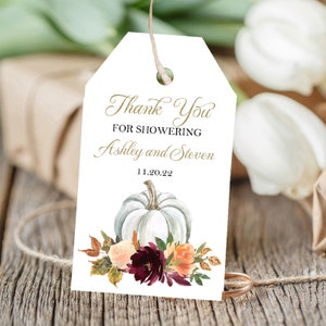 Fall in Love Pumpkin Tags Printed Personalized Birthday, Rehearsal Dinner, Couples Shower Thanksgiving Fall in Love Collection