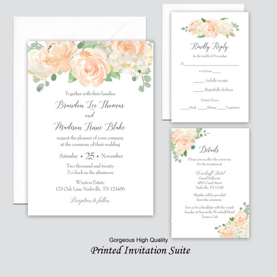 Peach Wedding Invitations Invitation Suite Engagement Shower Rehearsal