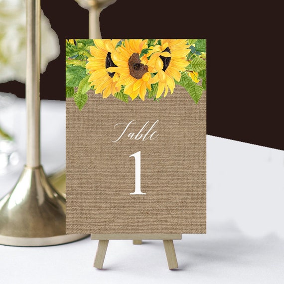 Wedding Table Number Cards 5x7" Printed - Sunflower Burlap Collection Il_570xn