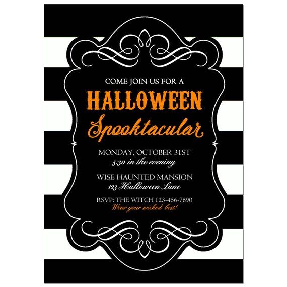 Halloween Invitation Printable or Printed with FREE SHIPPING- ANY Wording - Black Stripe Orange Collection Il_570xn