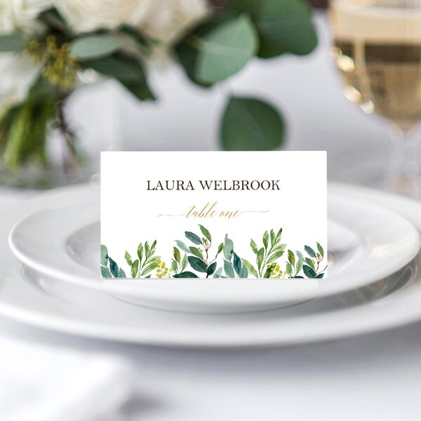 Greenery and Gold Escort Cards Place Cards Tented Flat Wedding Birthday Printed Rehearsal Dinner Geometric Gold Greenery Collection TPC9015