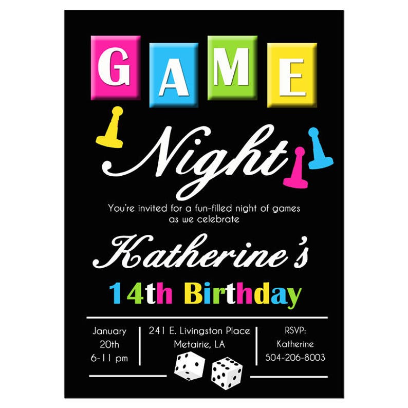 Game Night Invitation Printable Or Printed With FREE SHIPPING Etsy