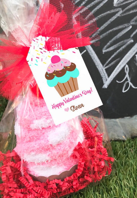 Personalized Cupcake Valentine Tag Printable or Printed with FREE Shipping Il_570xn