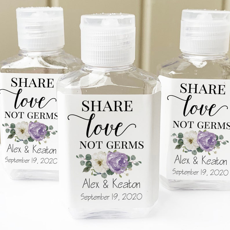 Lavender Hand Sanitizer Bottles Empty and or Labels Wedding Favor Bottles Blush Love Not Germs Lilac Lavender Marilyn Collection TPC9002 image 1