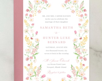 Blush Floral Wedding Invitation Suite: Dusty Rose & Yellow