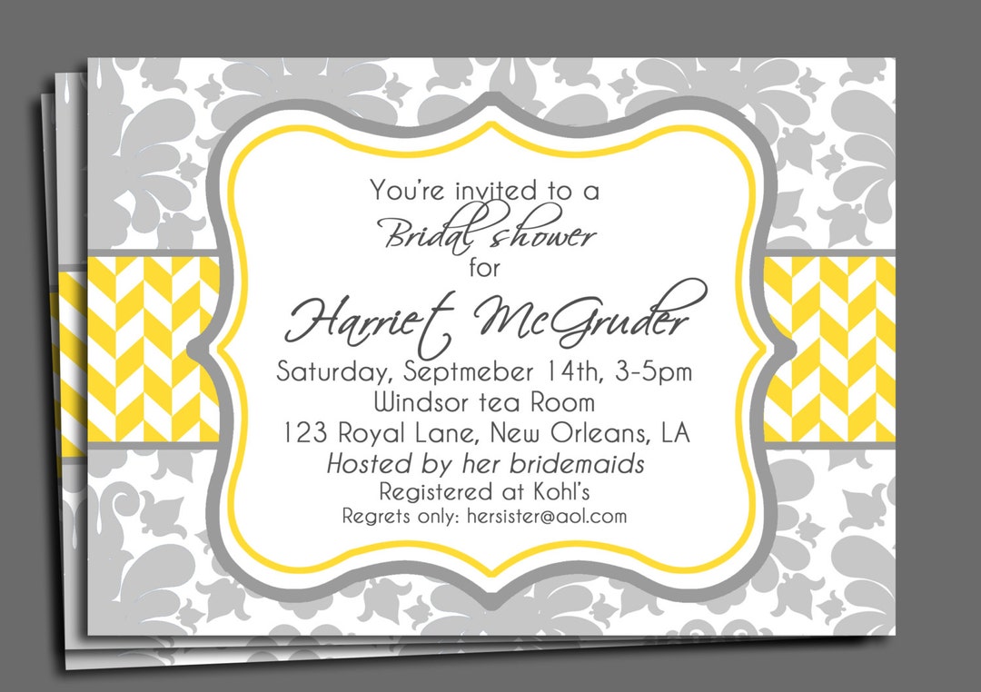 Gray and Yellow Damask Invitation Printable or Printed With Etsy