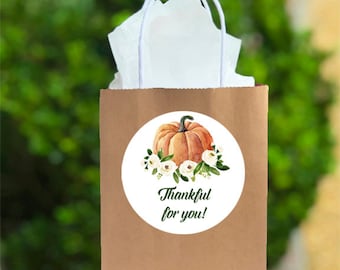 PRINTED Thanksgiving Thankful Gift Labels Stickers Tags Circle Round Personalized Corporate Gift Custom Hostess Gift