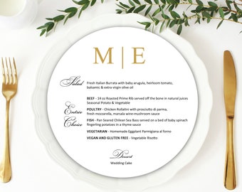 Circle Round Menu Wedding Rehearsal Dinner Luncheon Printed Bridal Lunch Couples Shower Monogram